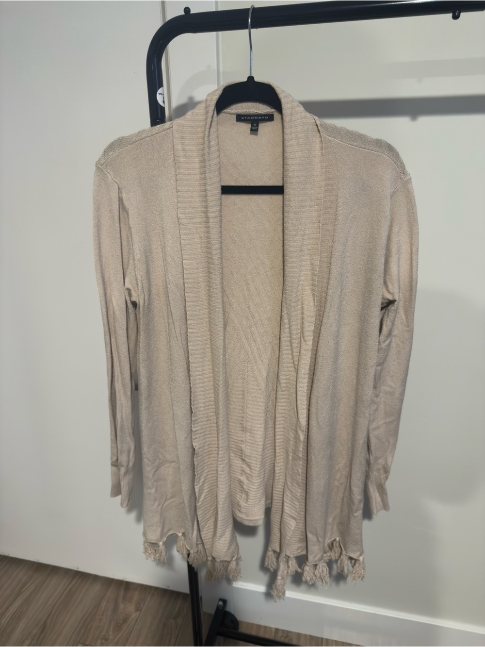 Staccato Cream Open-Front Fringe Cardigan